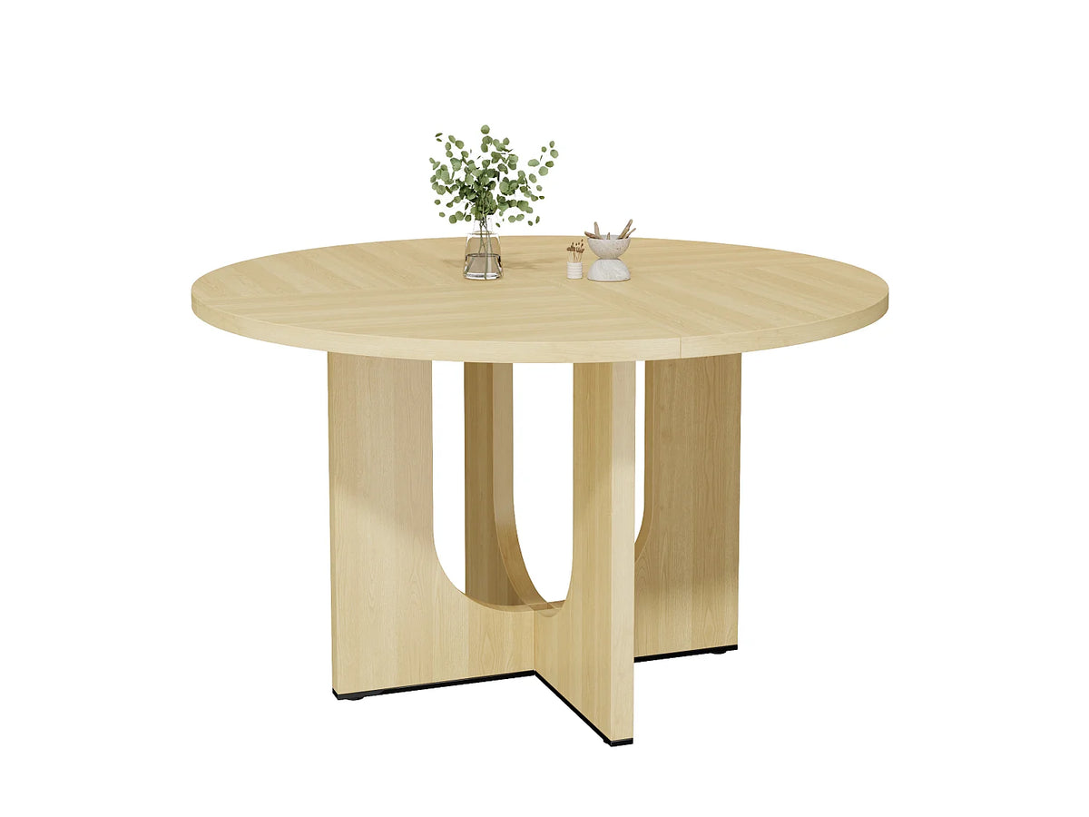 Table à manger ronde Japandi 4 à 6 personnes en MDF chêne Ø 120 cm