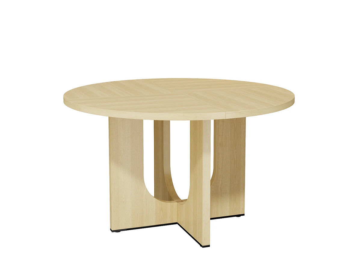 Table à manger ronde Japandi 4 à 6 personnes en MDF chêne Ø 120 cm