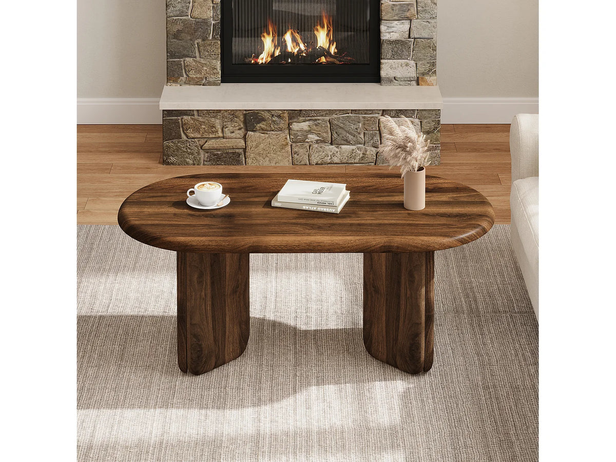 Table basse Japandi ovale en MDF marron 99 x 50 cm