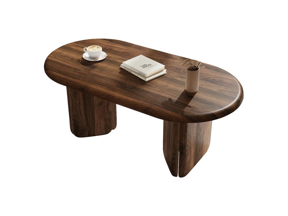 Table basse Japandi ovale en MDF marron 99 x 50 cm