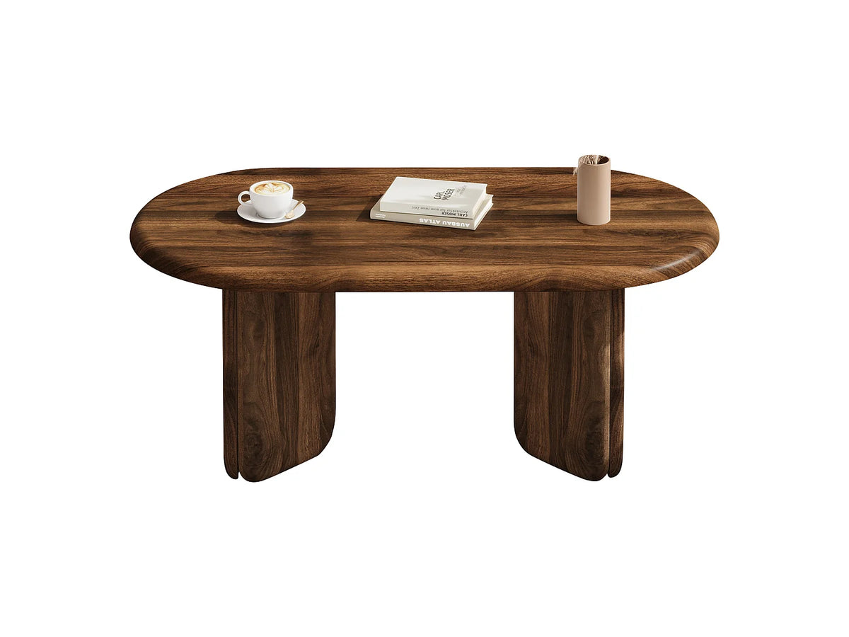 Table basse Japandi ovale en MDF marron 99 x 50 cm