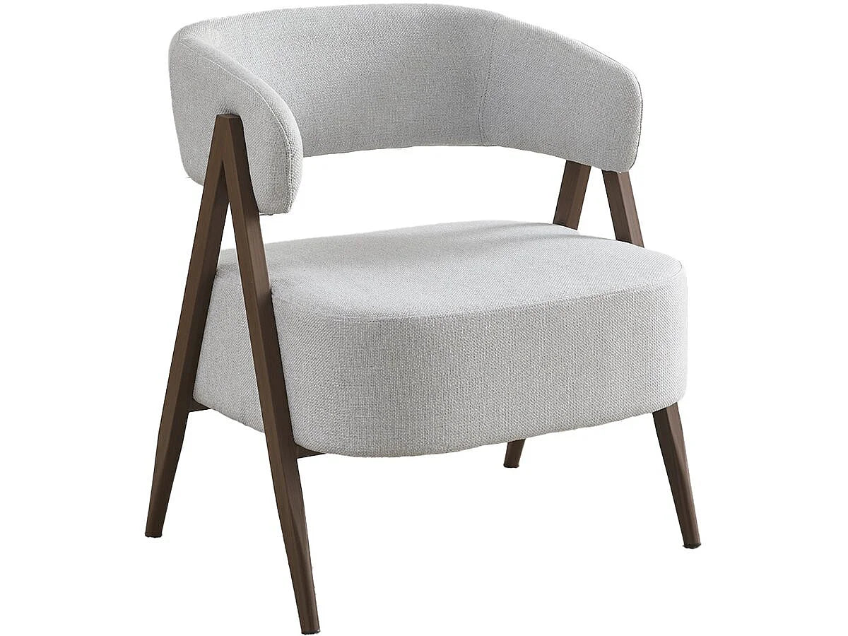 Fauteuil Japandi en tissu gris clair et structure effet bois - Astra