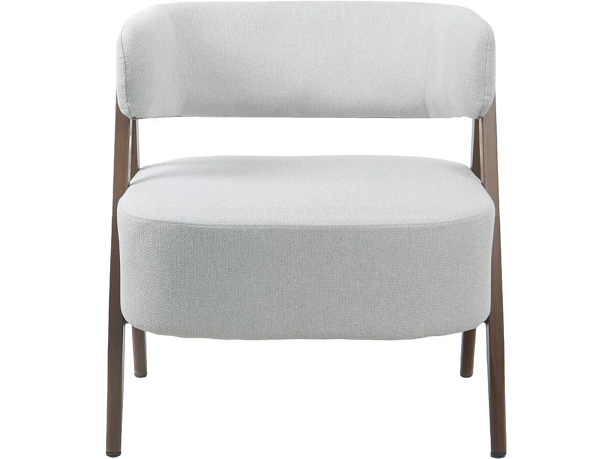 Fauteuil Japandi en tissu gris clair et structure effet bois - Astra