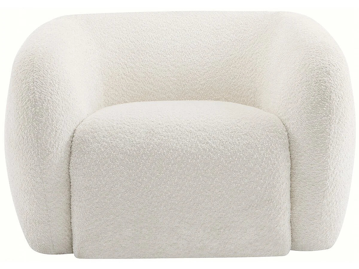 Fauteuil Japandi crapaud en tissu bouclette blanc - Washington