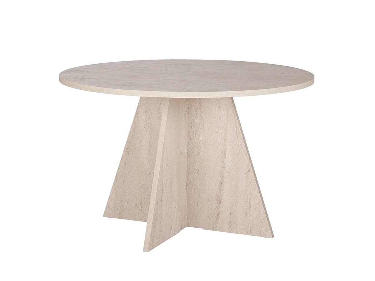 Table à manger ronde Japandi 4 personnes en bois mélaminé effet travertin beige Ø 120 cm - Virella