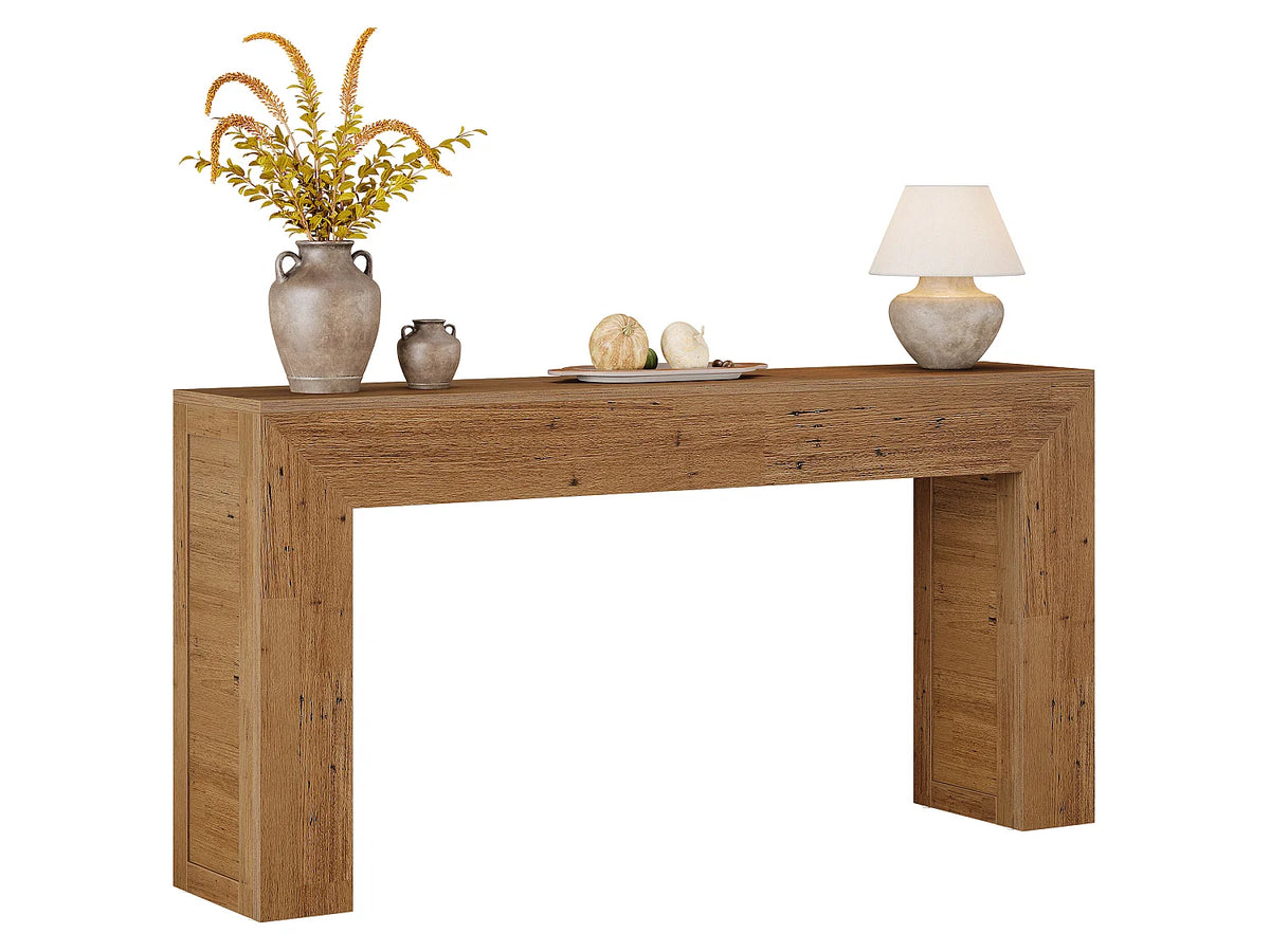 Console Japandi longue en MDF finition bois patiné marron 160 x 80 cm
