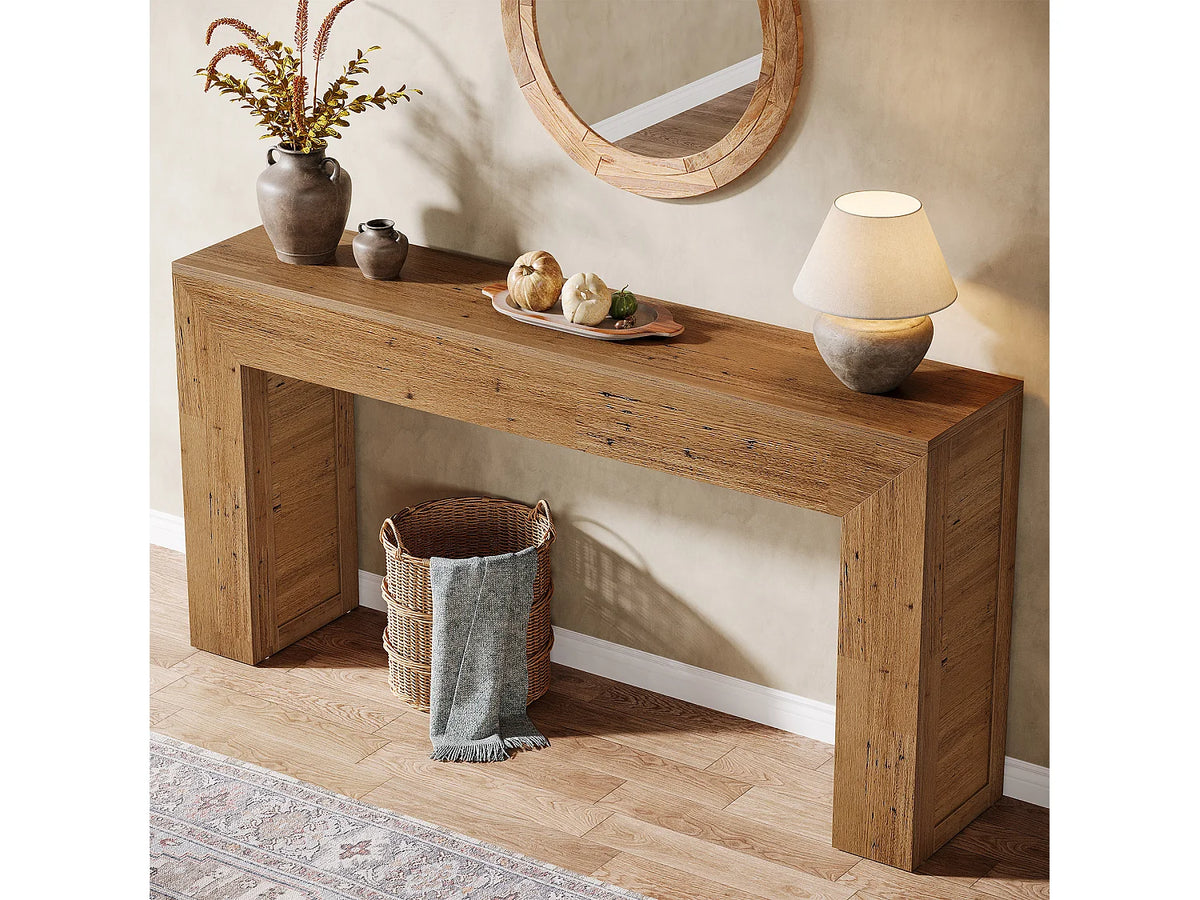 Console Japandi longue en MDF finition bois patiné marron 160 x 80 cm