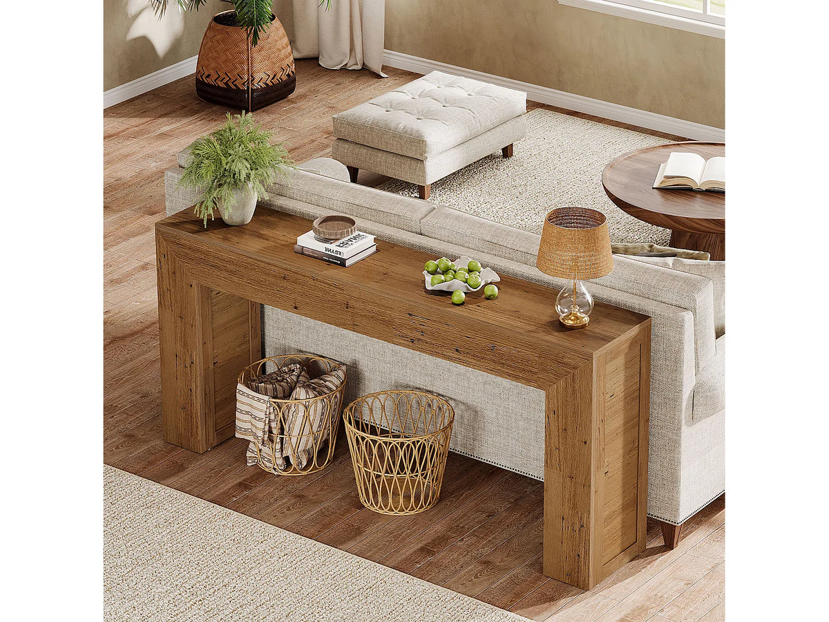 Console Japandi longue en MDF finition bois patiné marron 160 x 80 cm