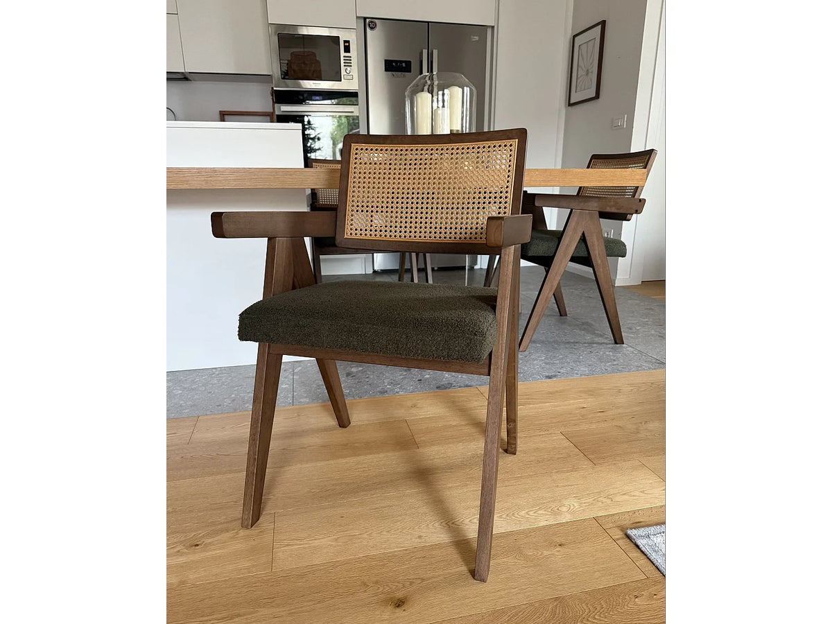 Lot de 2 chaises Japandi en bois marron foncé et tissu vert - Ava
