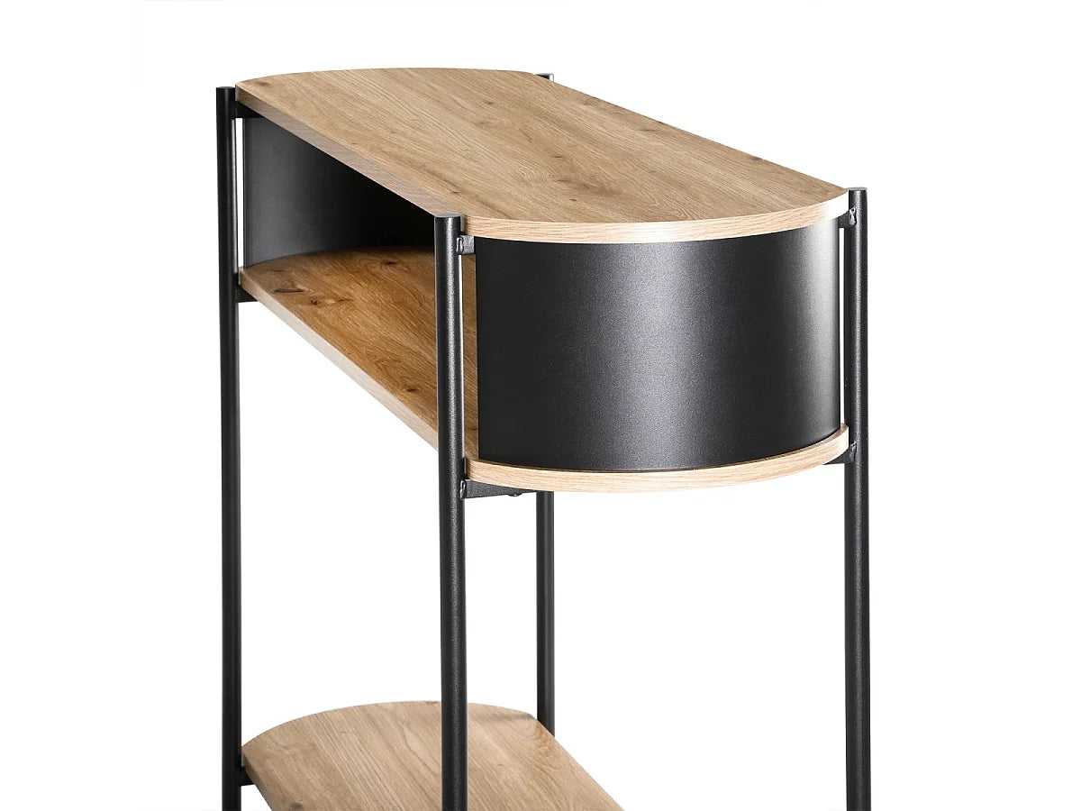 Console Japandi 3 niveaux effet chêne clair et métal noir 100 x 80 cm - Eklo
