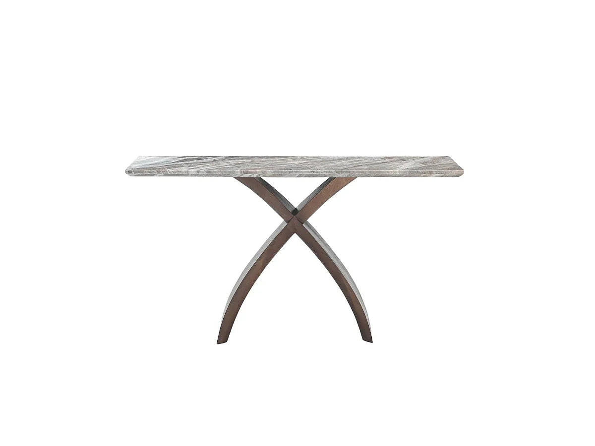 Console Japandi piètement croisé en bois de manguier et plateau marbre 140 x 78 cm - Zelia
