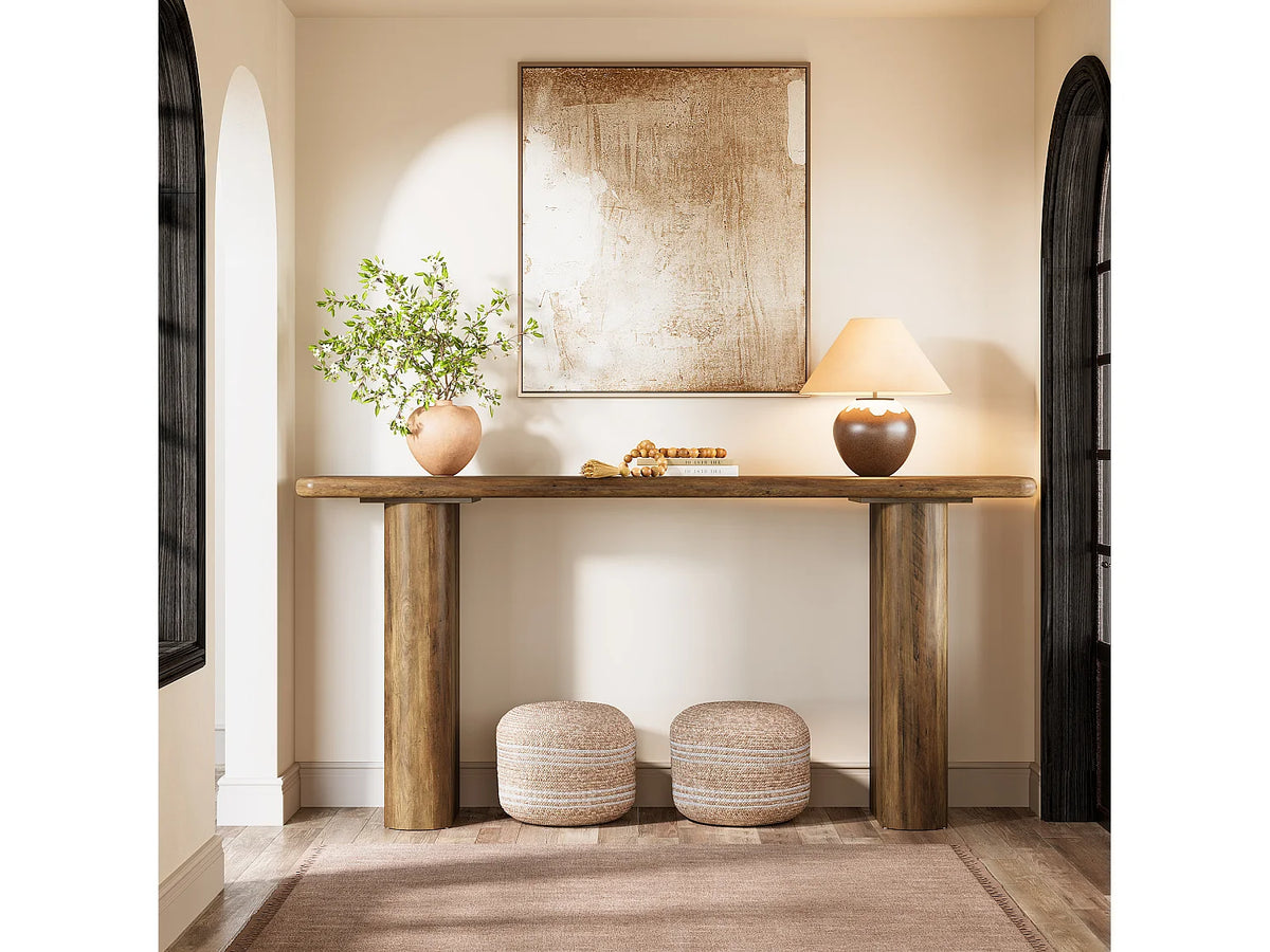 Console Japandi étroite piètement en U en MDF effet bois marron 160 x 80 cm