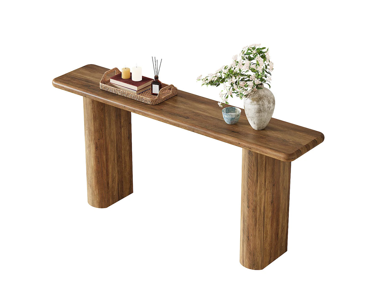 Console Japandi étroite piètement en U en MDF effet bois marron 160 x 80 cm