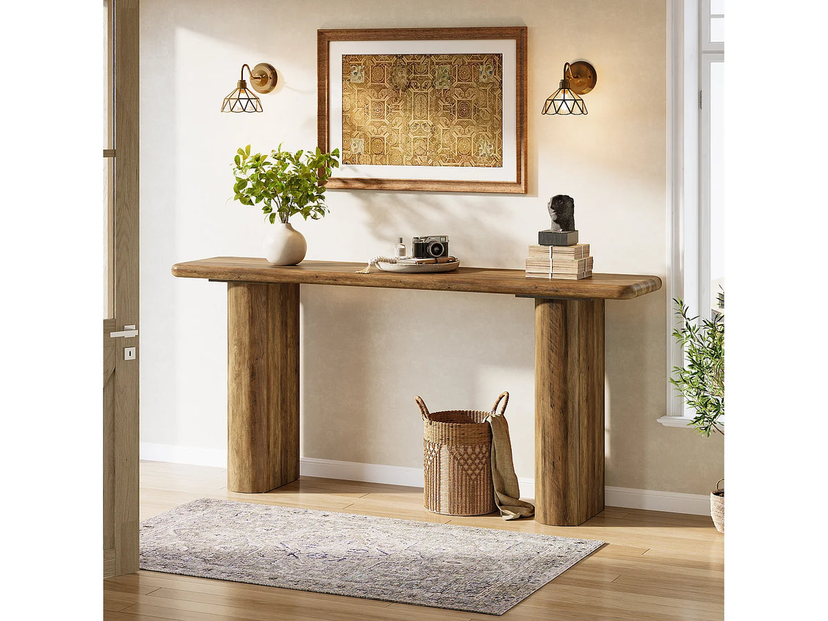 Console Japandi étroite piètement en U en MDF effet bois marron 160 x 80 cm