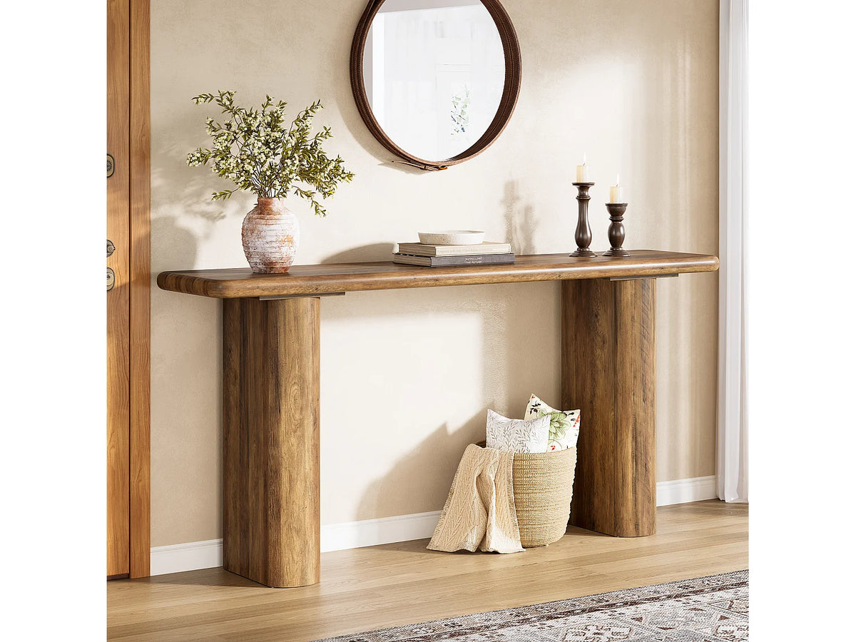 Console Japandi étroite piètement en U en MDF effet bois marron 160 x 80 cm