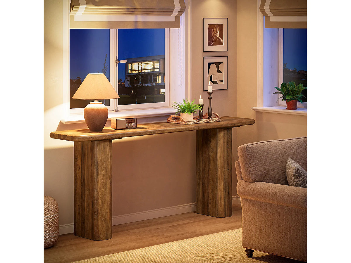 Console Japandi étroite piètement en U en MDF effet bois marron 160 x 80 cm