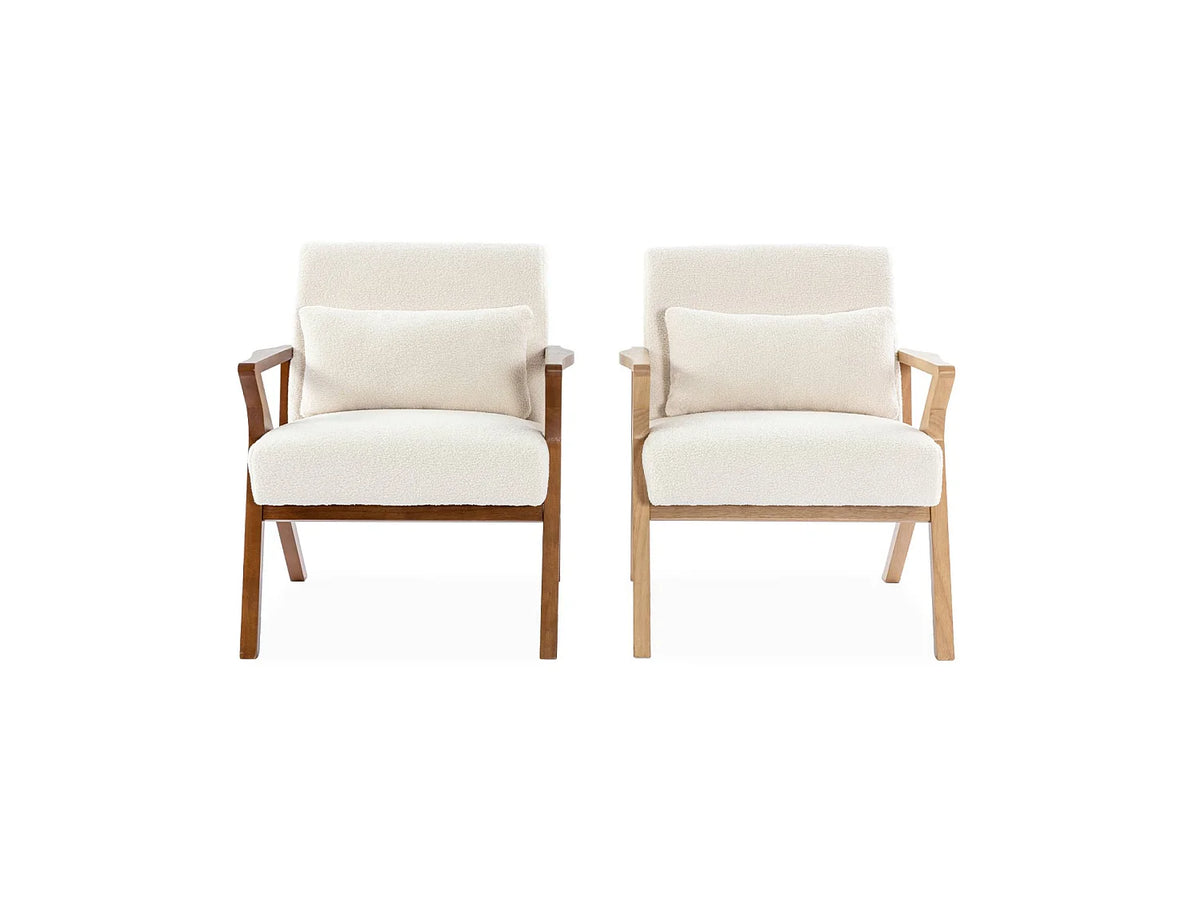 Fauteuil Japandi en bois d'hévéa et bouclette crème - Antoine