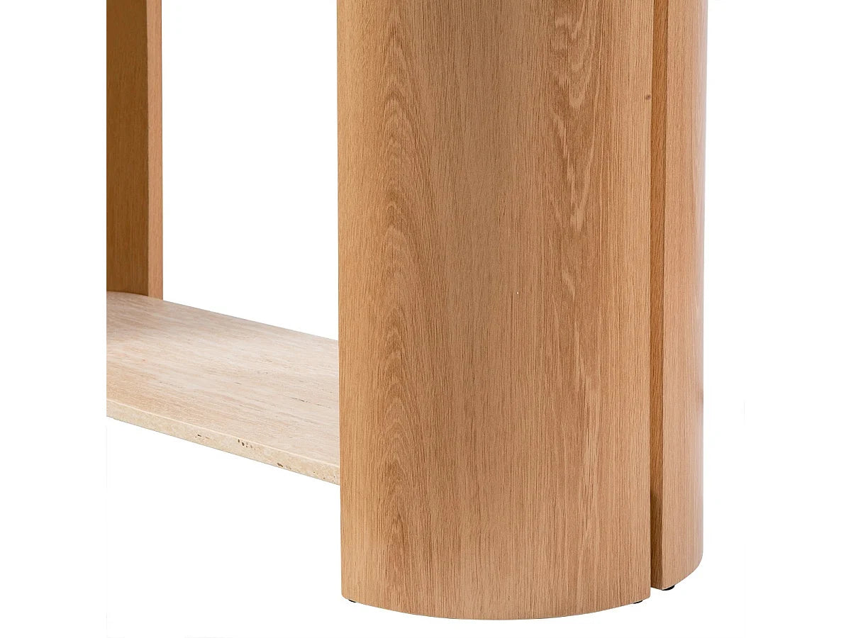 Console Japandi 2 niveaux décor travertin et bois 100 x 80 cm - Izia