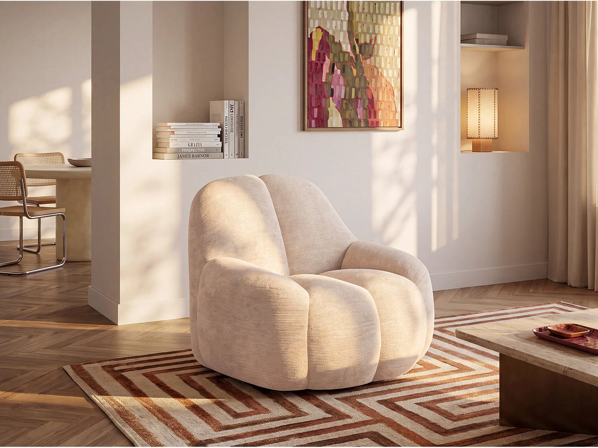 Fauteuil Japandi compressé en tissu texturé beige - Toriavi