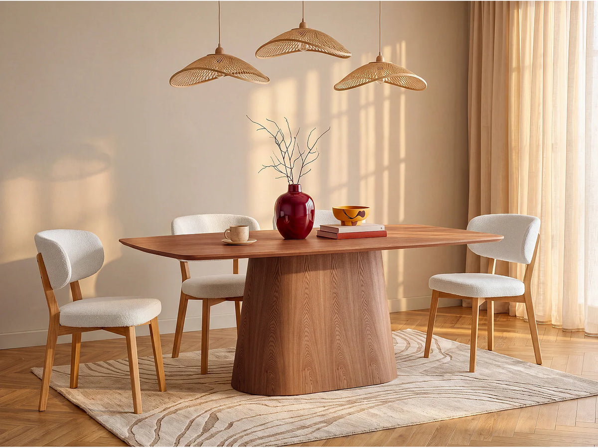 Table à manger Japandi 8 personnes placage noyer naturel foncé 200 x 100 cm - Nirasaki