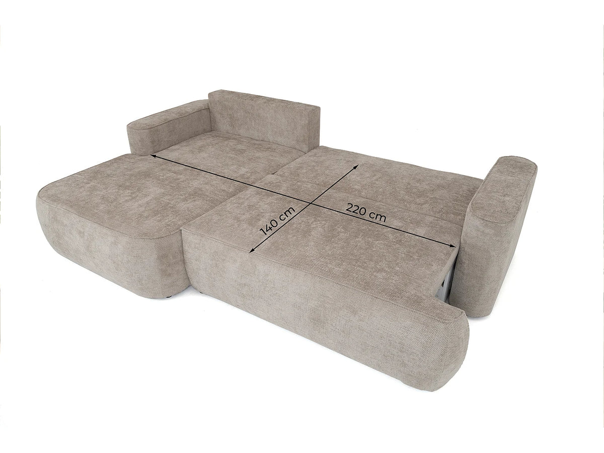 Canapé d'angle Japandi droit convertible avec coffre en tissu côtelé beige 267 cm - Moon