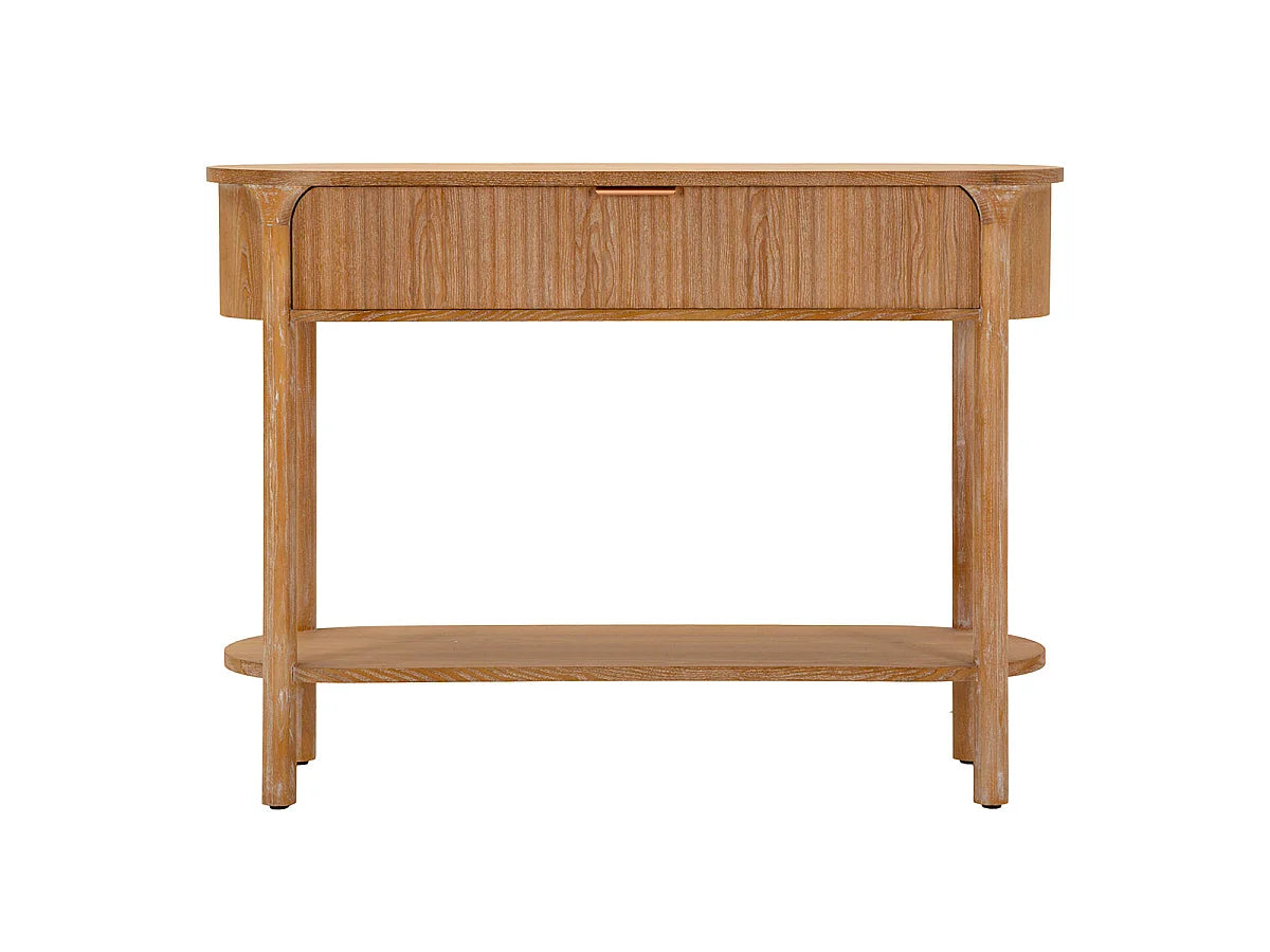 Console Japandi 1 tiroir et 1 étagère en bois de sapin naturel 110 x 80 cm - Ernesto