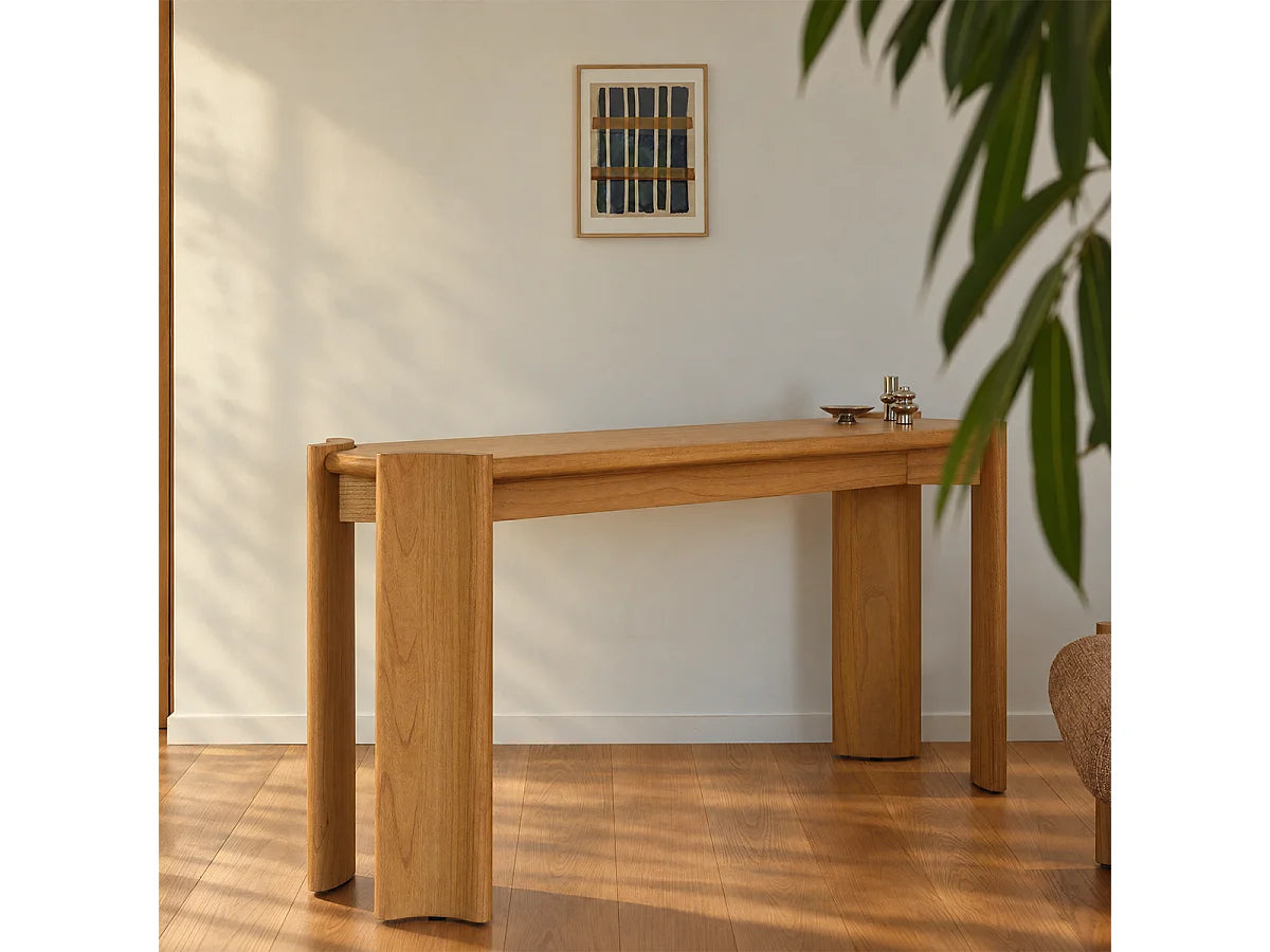 Console Japandi piètement galbé en bois de mindi naturel 164 x 80 cm - Alvar