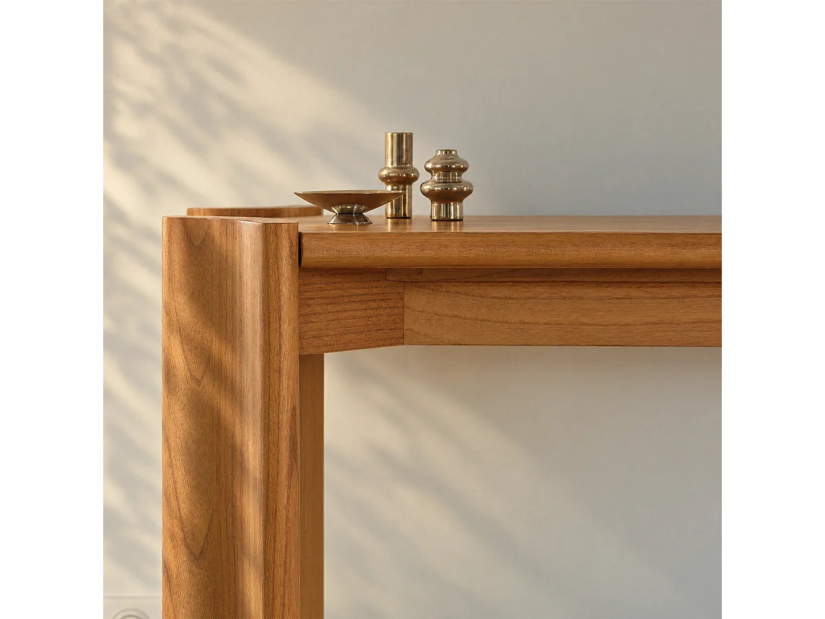 Console Japandi piètement galbé en bois de mindi naturel 164 x 80 cm - Alvar