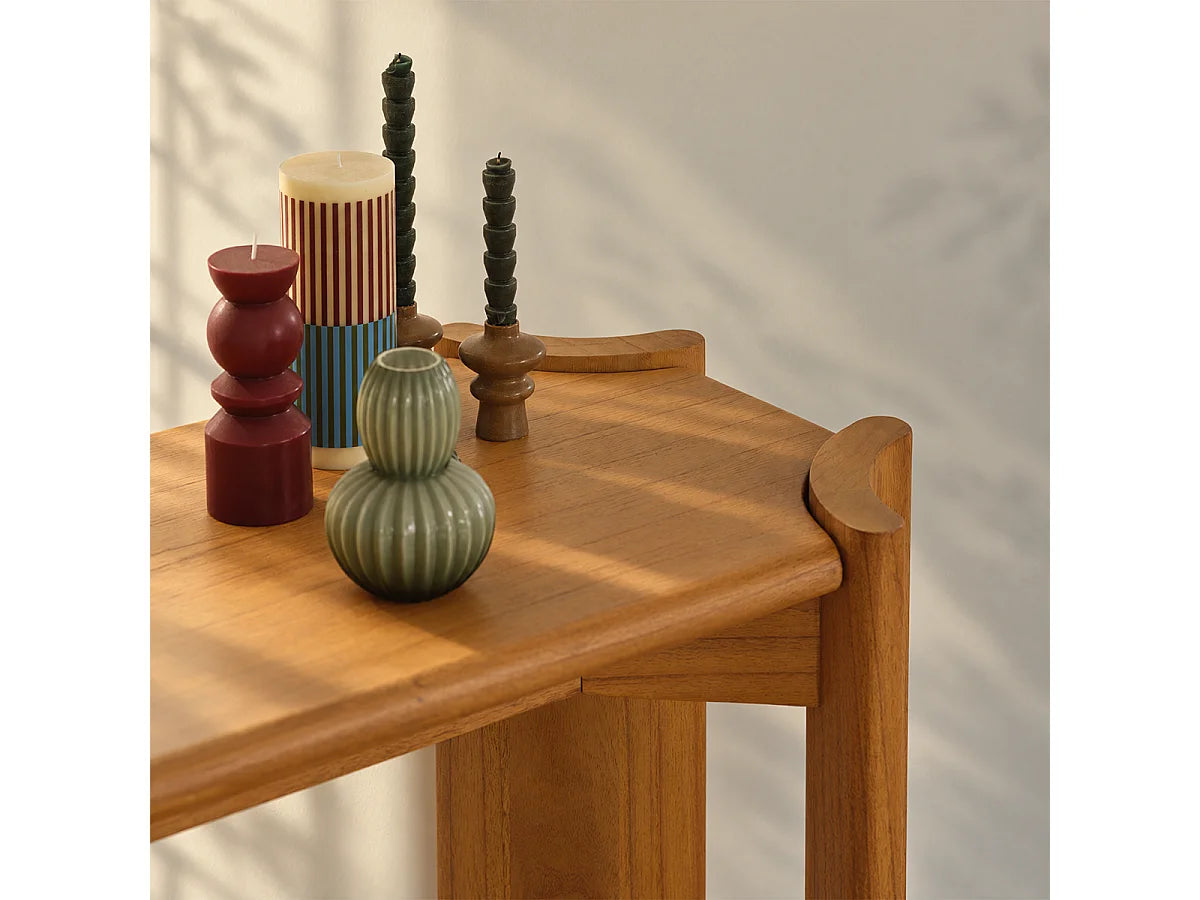 Console Japandi piètement galbé en bois de mindi naturel 164 x 80 cm - Alvar