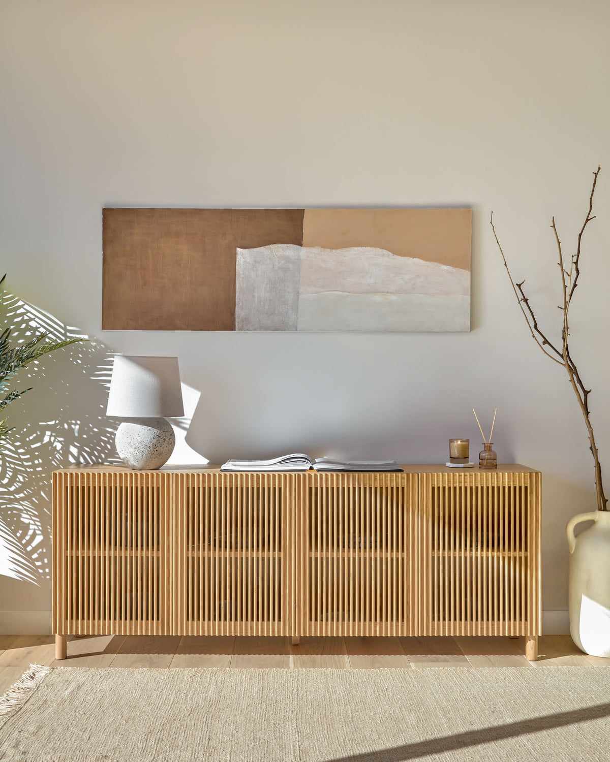 Buffet Japandi 4 portes en bois de frêne et placage de chêne 180 x 71,5 cm - Beyla