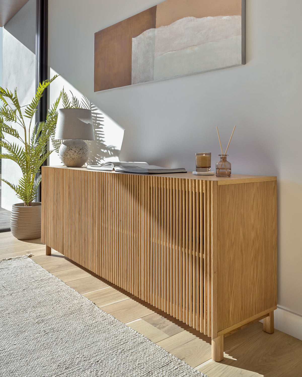 Buffet Japandi 4 portes en bois de frêne et placage de chêne 180 x 71,5 cm - Beyla