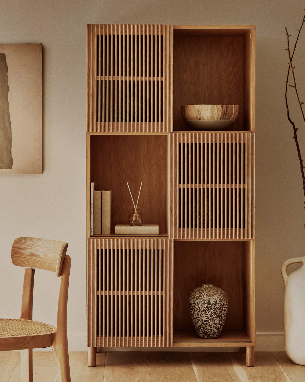 Étagère Japandi en bois de frêne et placage de chêne 84,5 x 170 cm - Beyla