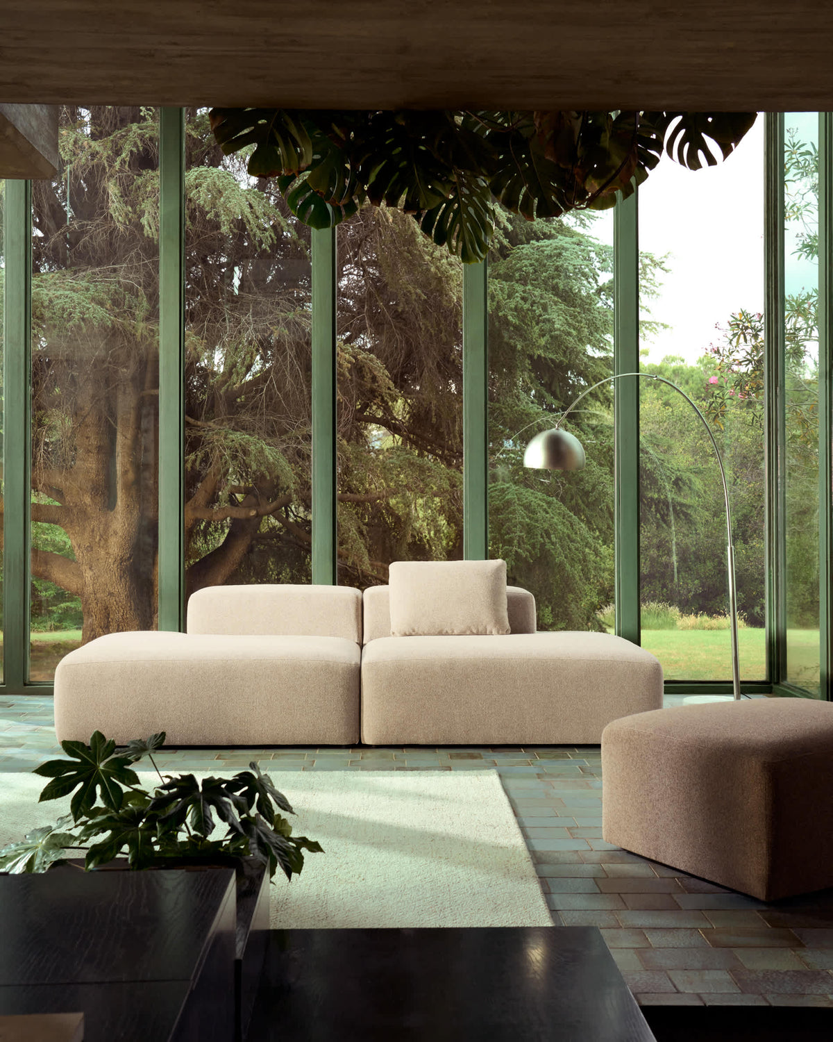 Canapé Japandi 3 places en chenille beige 290 cm - Blok