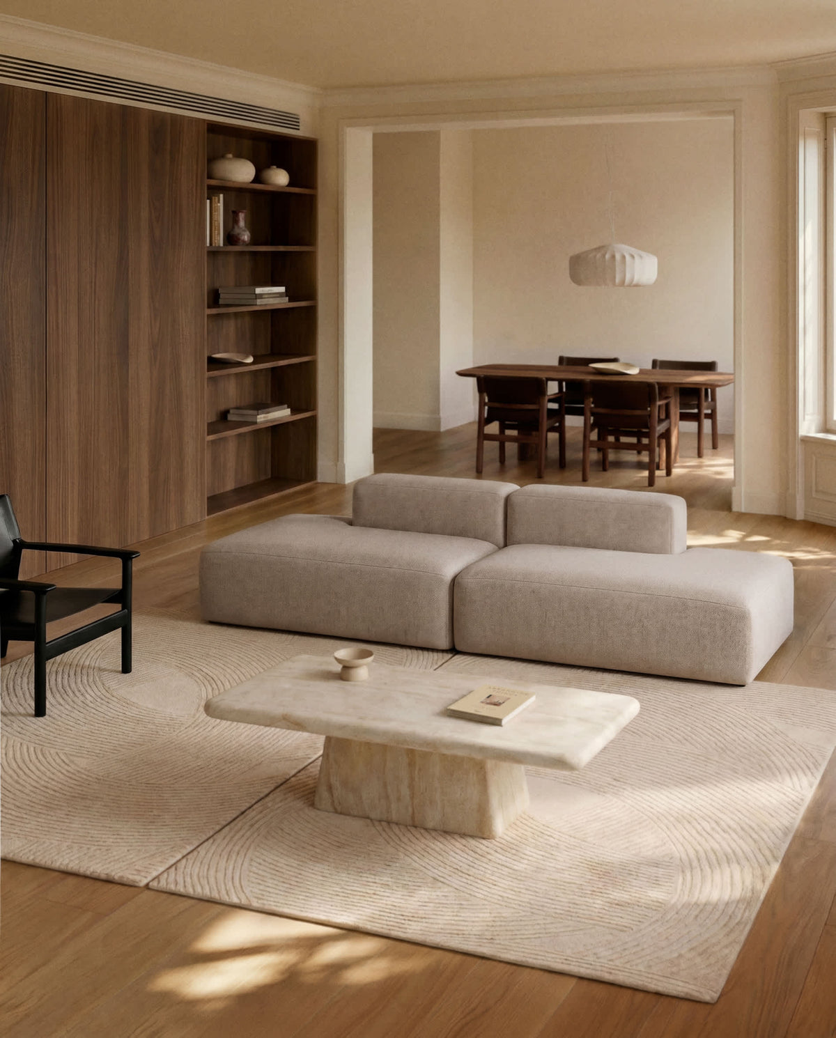 Canapé Japandi 3 places en chenille beige 290 cm - Blok