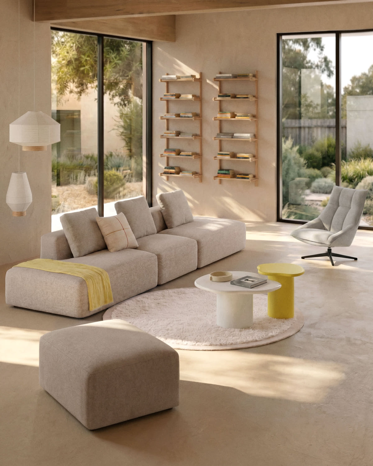 Canapé Japandi 4 places en chenille beige 380 cm - Blok
