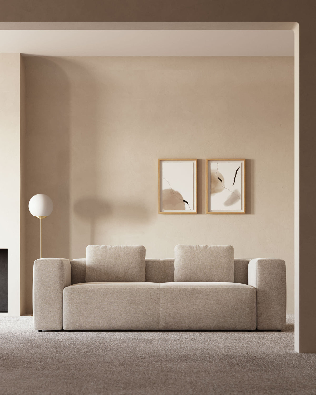 Canapé Japandi 3 places en chenille beige 240 cm - Blok