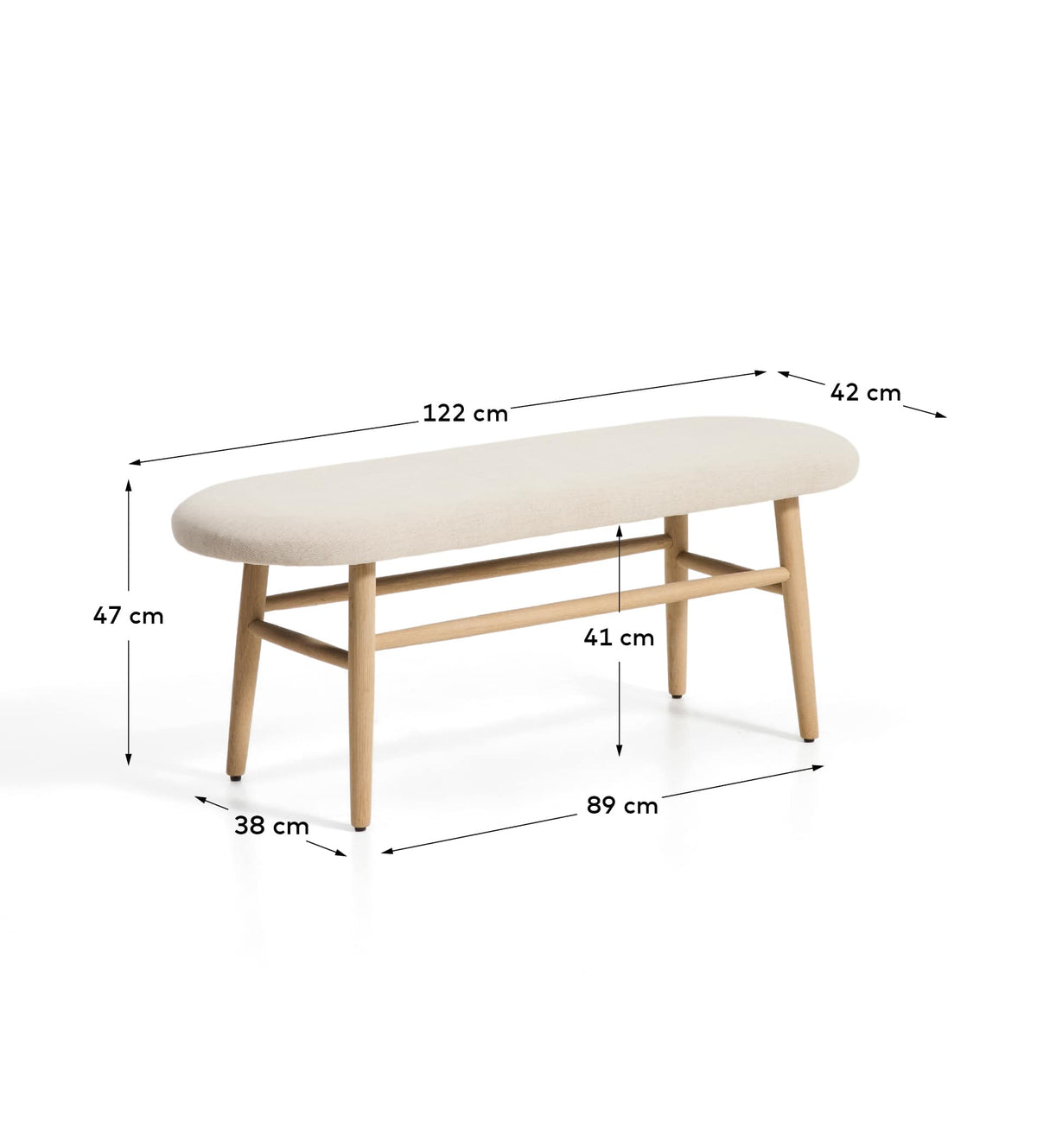 Banc Japandi en chenille beige et bois de chêne 122 cm - Helda
