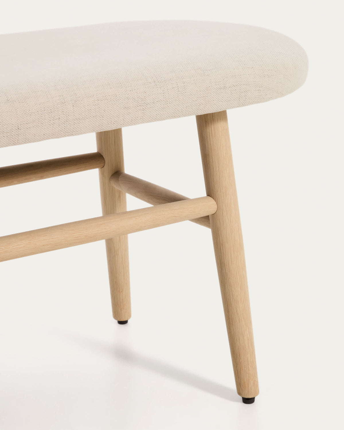Banc Japandi en chenille beige et bois de chêne 122 cm - Helda