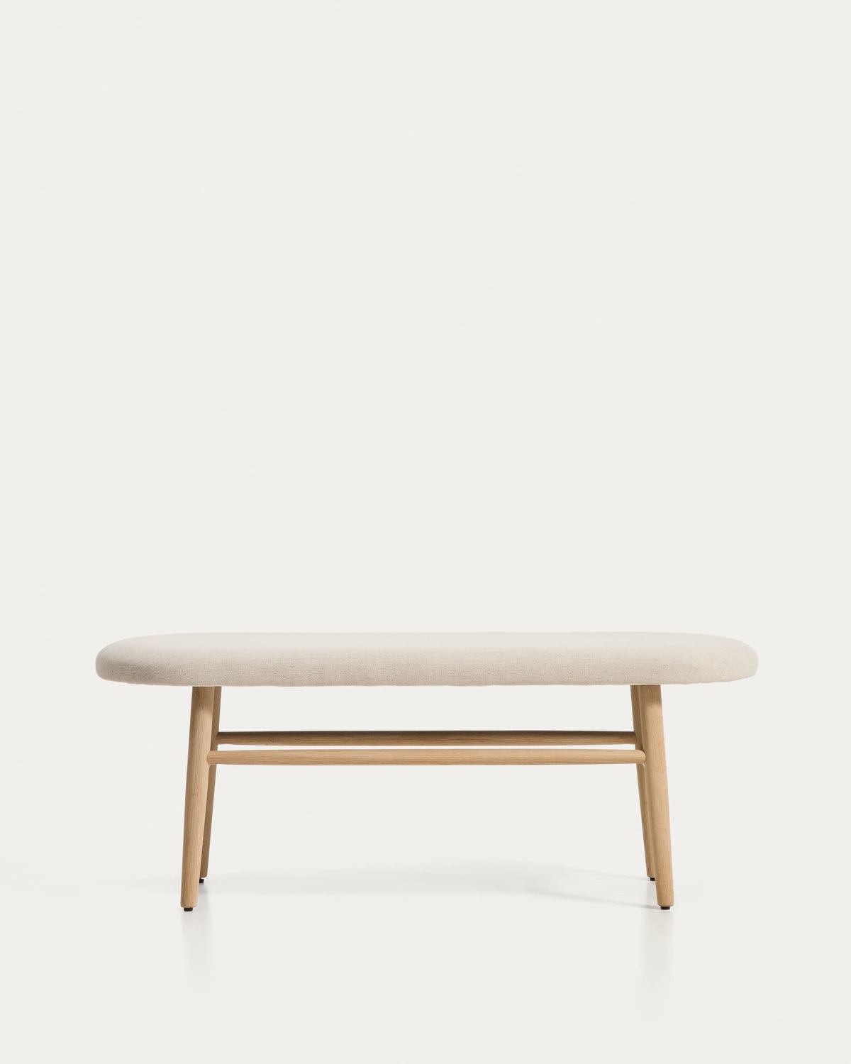 Banc Japandi en chenille beige et bois de chêne 122 cm - Helda