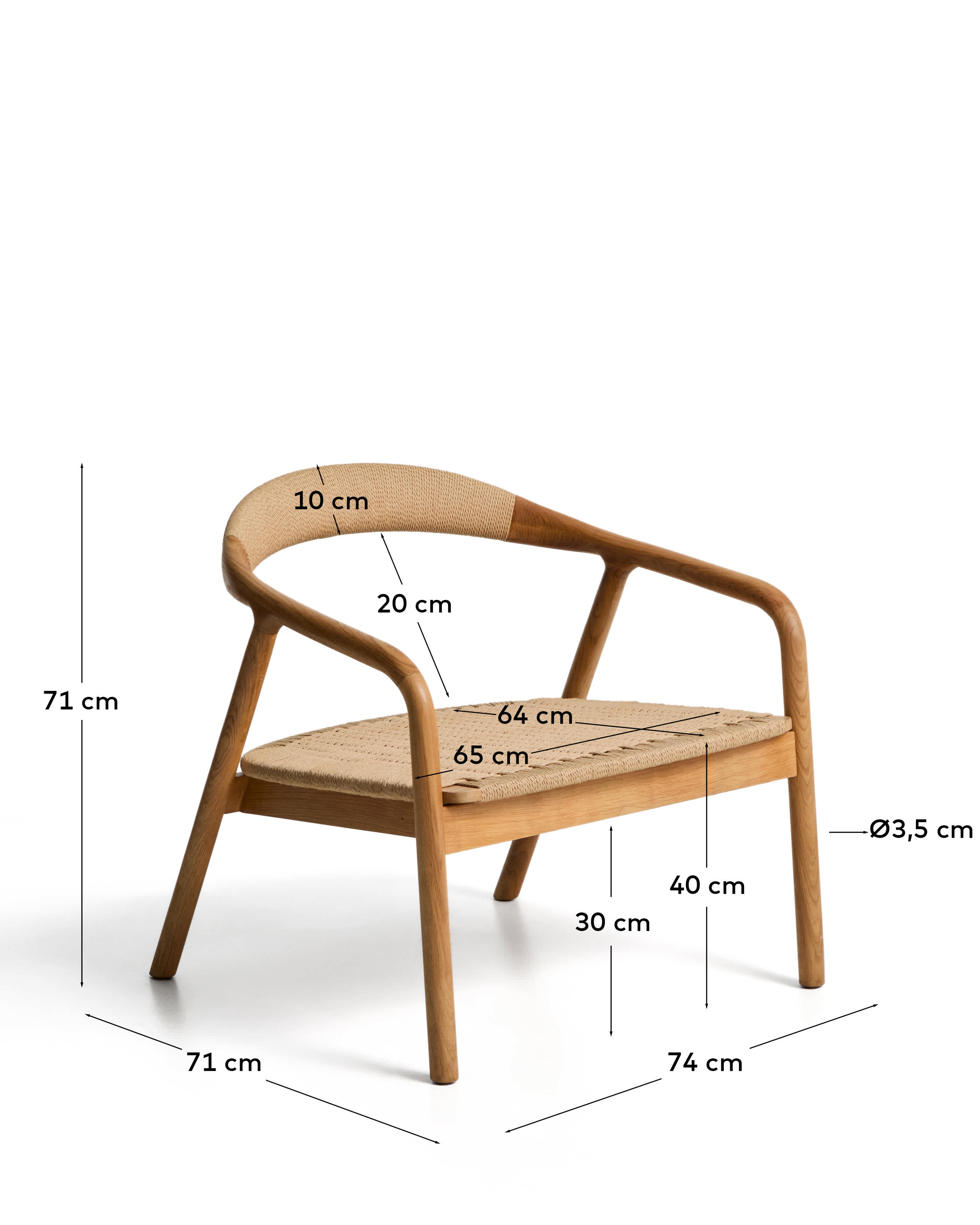 Fauteuil Japandi en bois de chêne avec finition ton naturel et corde en papier beige - Derile