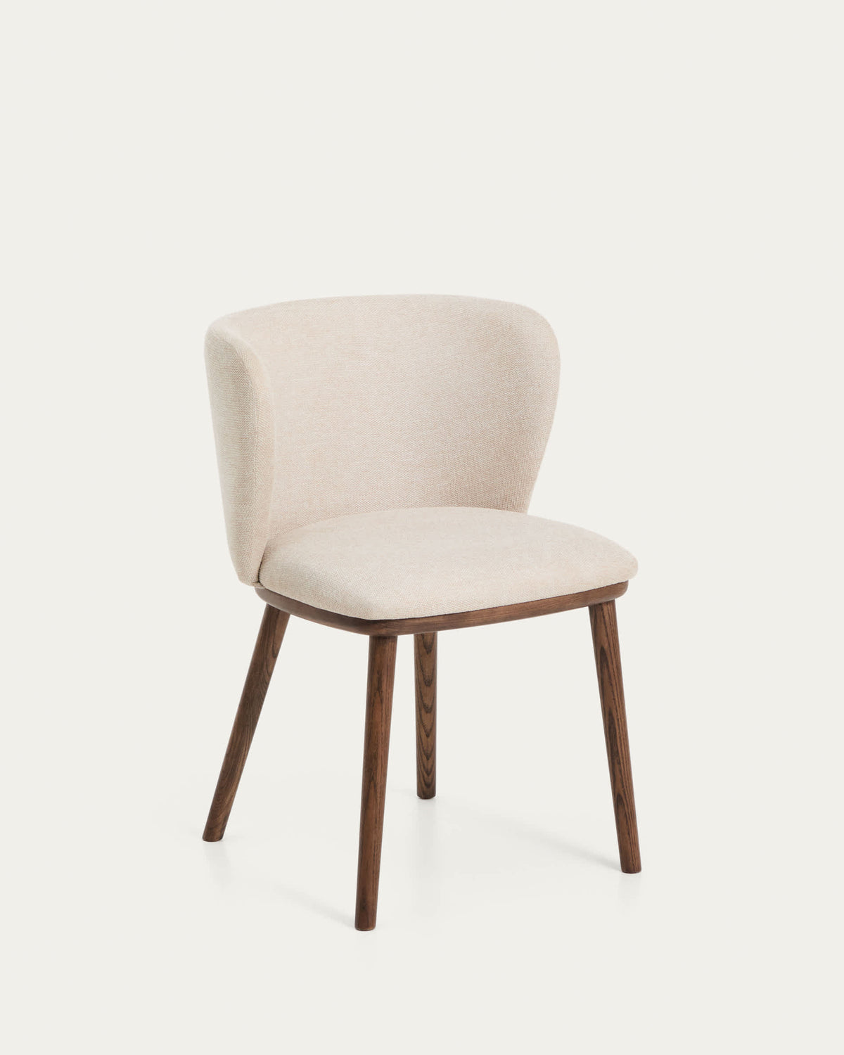 Chaise Japandi en chenille épaisse beige et pieds en bois de frêne avec finition ton noyer - Ciselia