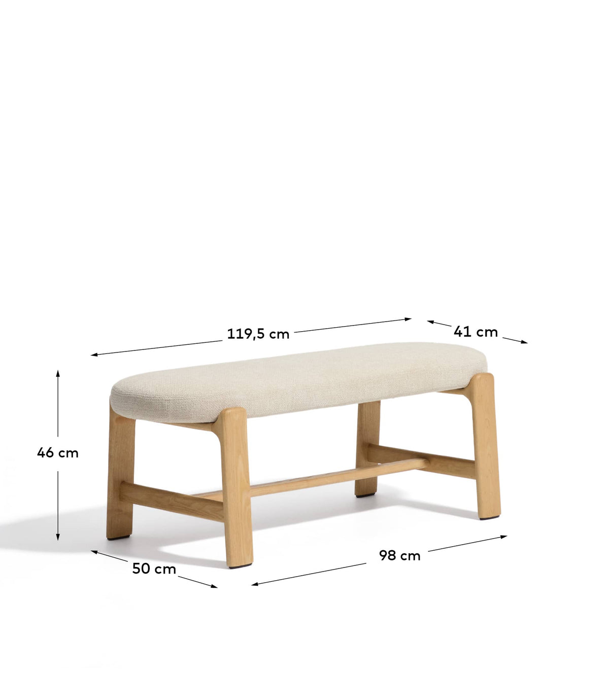 Banc Japandi en chenille beige et bois de frêne finition ton naturel 120 cm - Granite