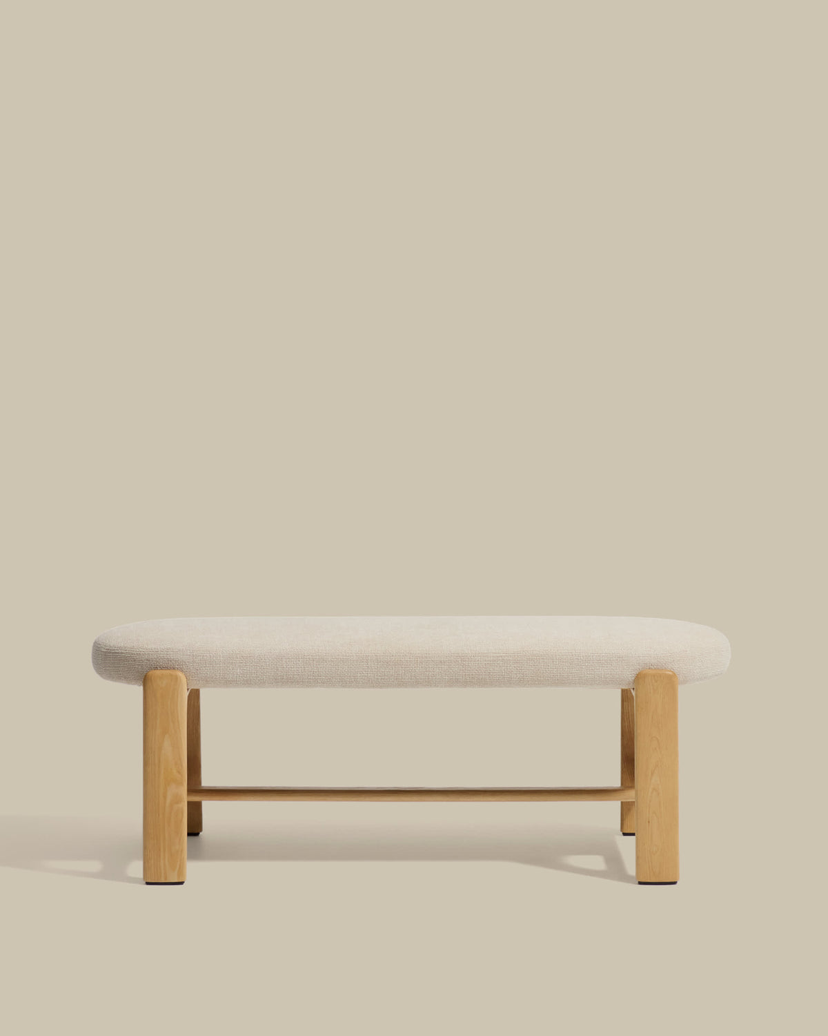 Banc Japandi en chenille beige et bois de frêne finition ton naturel 120 cm - Granite