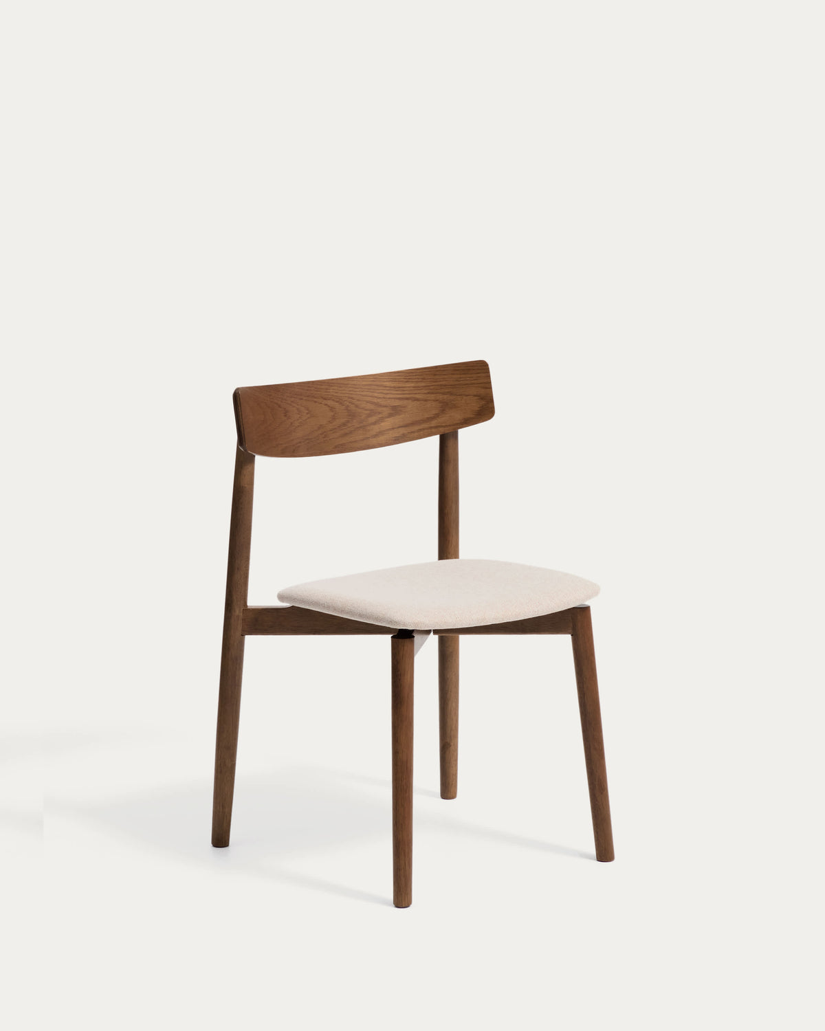 Chaise Japandi en placage de chêne avec finition ton noyer et chenille marron - Evera
