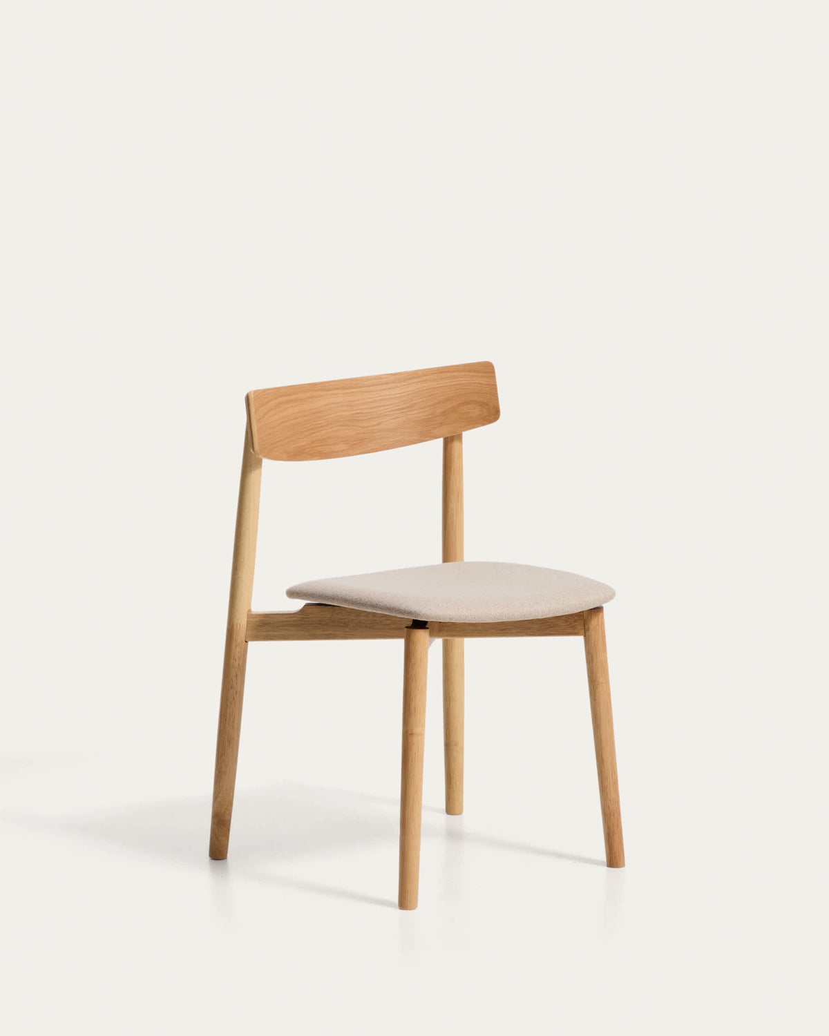 Chaise Japandi en placage de chêne avec finition ton naturel et chenille beige - Evera