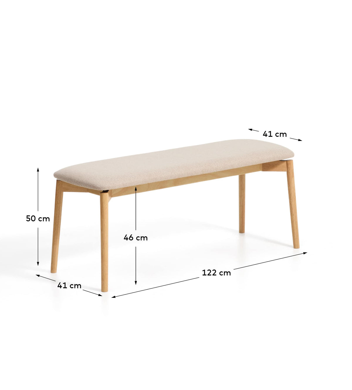 Banc Japandi en placage de chêne ton naturel et chenille beige 122 cm - Evera