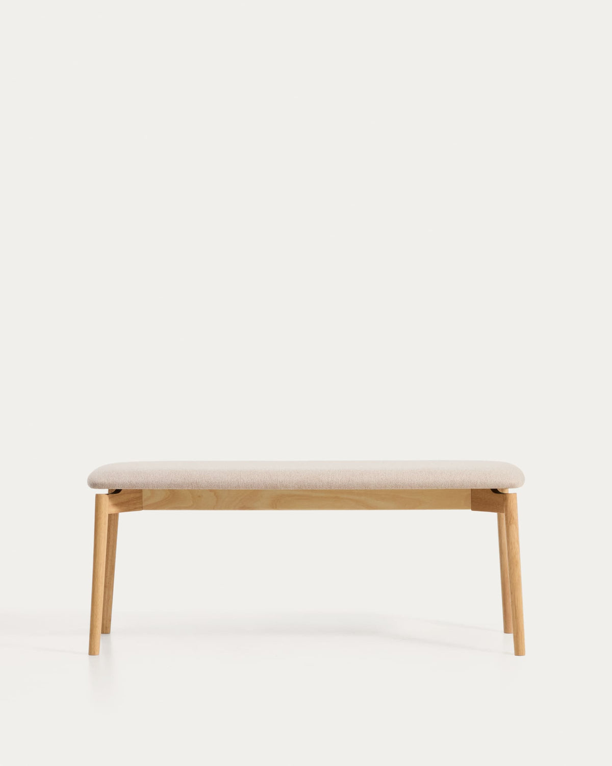 Banc Japandi en placage de chêne ton naturel et chenille beige 122 cm - Evera