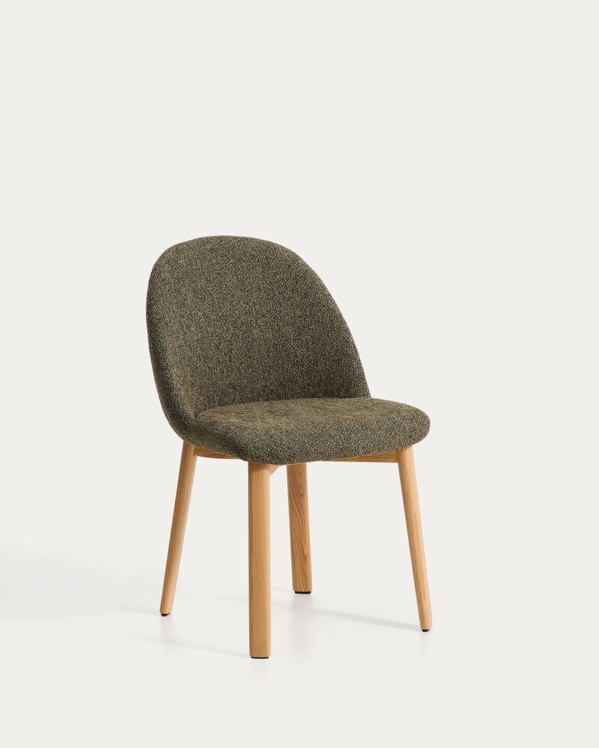 Chaise Japandi en chenille verte et pieds en bois de frêne avec finition ton naturel - Meila