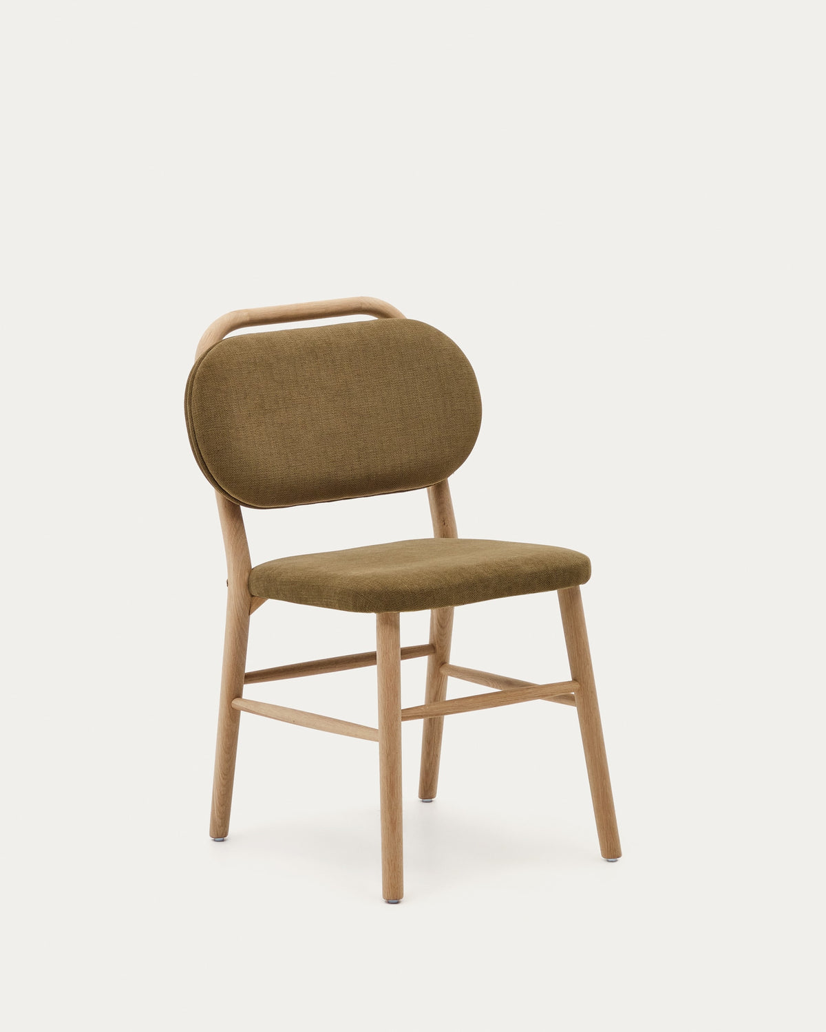 Chaise Japandi en chenille verte et bois de chêne - Helda