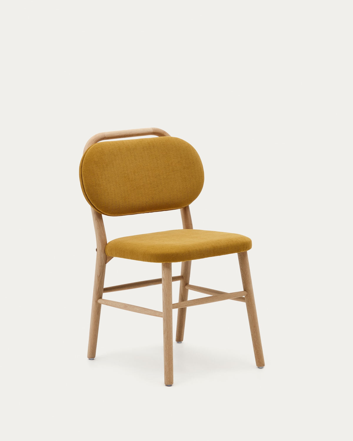 Chaise Japandi en chenille moutarde et bois de chêne - Helda